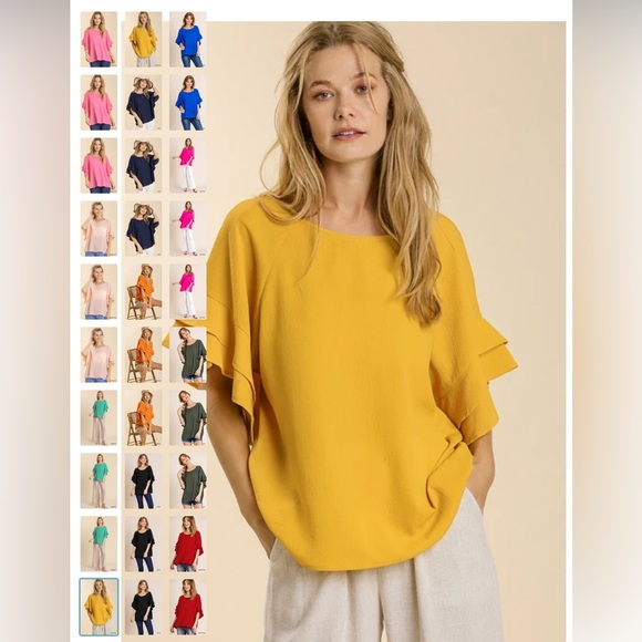 Women’s Bohemian Layered Ruffle Sleeve Yellow Blouse by Umgee Clothing. Size M - Picture 1 of 5
